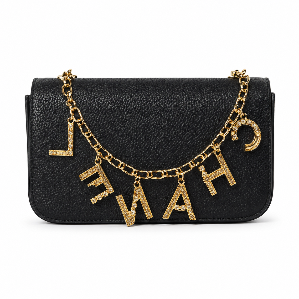 Chanel Black Caviar Classic Flap Bag | Gold CC Turn-Lock & Crystal Letter Charms Chain