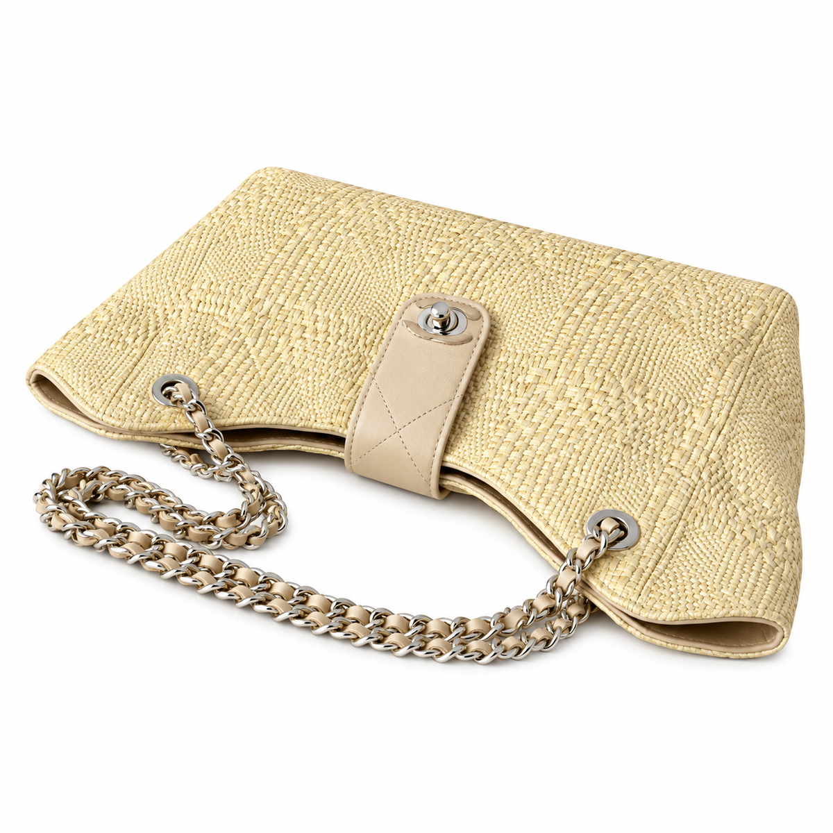 Chanel Raffia Woven CC Tote Bag Ecru 26×40×12cm