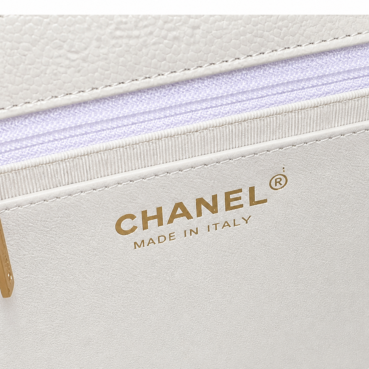 Chanel East-West Flap White Caviar | White-Surround CC Turn-Lock & Gold Coin Charm — 32.5cm