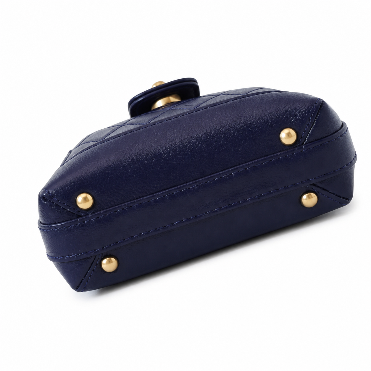 Chanel Mini Top Handle Box Bag | CC Turn-Lock Gold Chain Navy Blue — 9x13cm