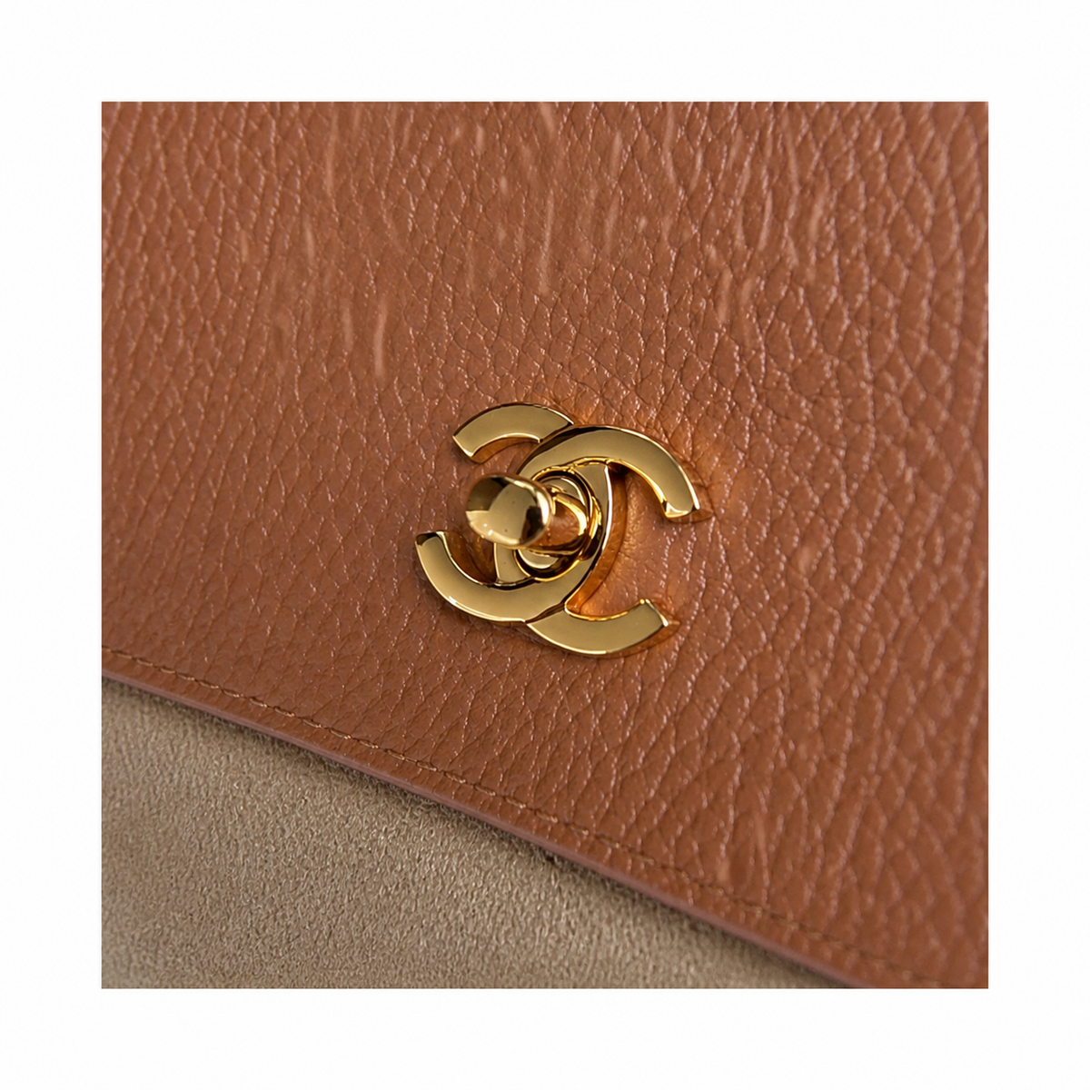 Chanel Large Tote Bag Natural Beige Quilted Canvas & Cognac Leather | Gold CC Turn-Lock — 42cm