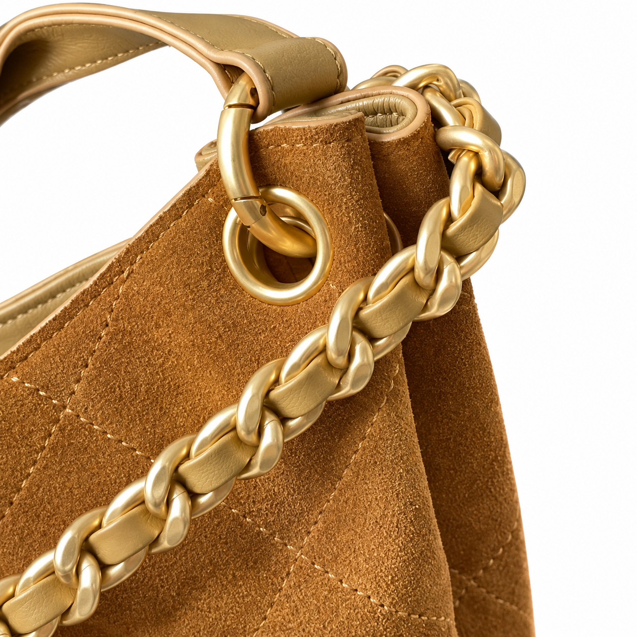 Chanel Quilted Suede Shoulder Hobo Bag Caramel 33×26×14cm