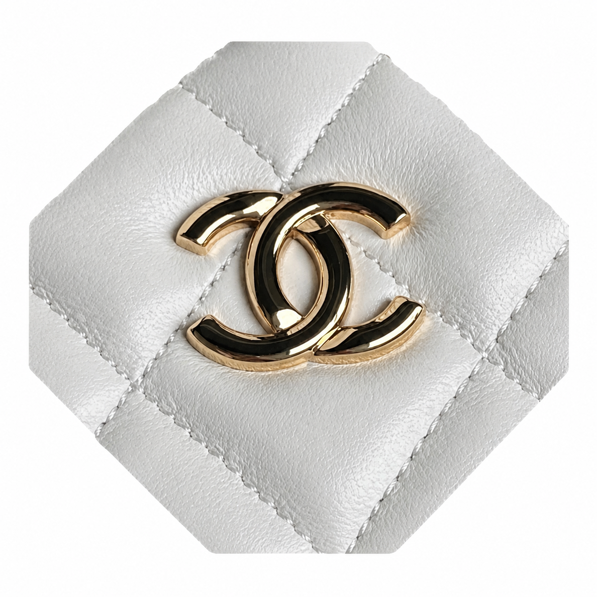 Chanel Mini Quilted Flap Bag White Lambskin | Black Enamel CHANEL Bar Clasp — 18cm