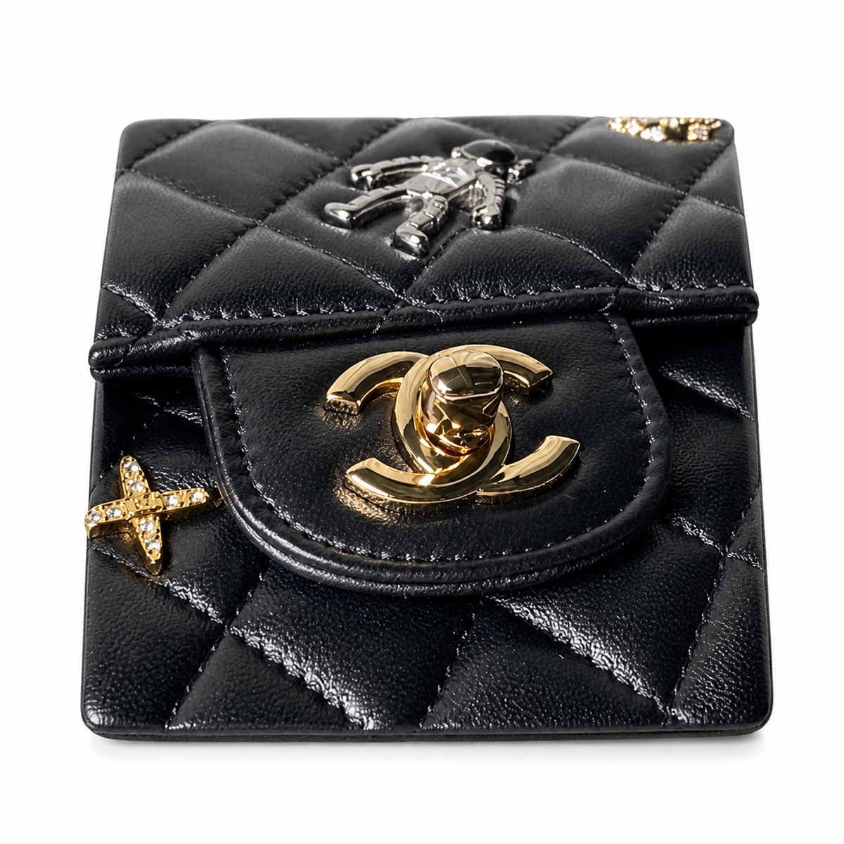 Chanel CC Quilted Double Flap Bag | Black Lambskin & Silver — 25cm