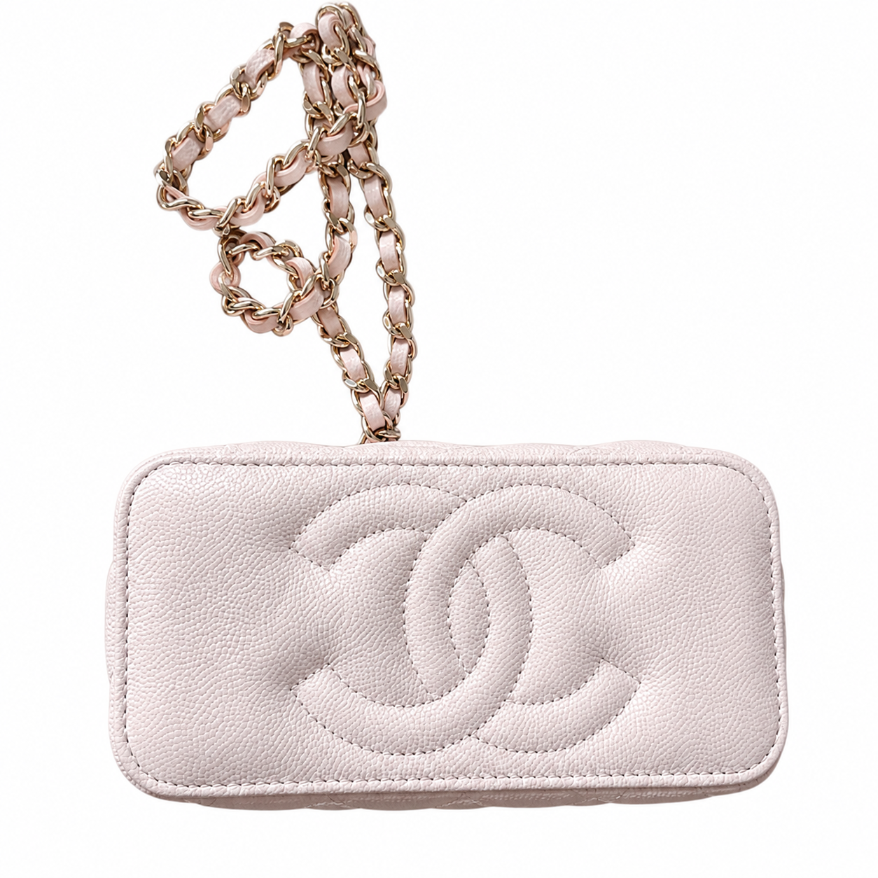 Chanel Pink Quilted Caviar Vanity Box Bag | Built-In Mirror & Silver Chain