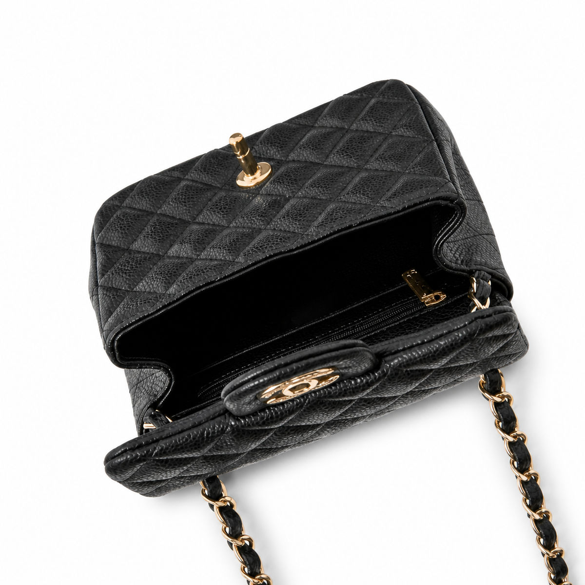 Chanel Classic Quilted Mini Flap Bag | CC Turn-Lock Leather Chain Strap — 13x17cm