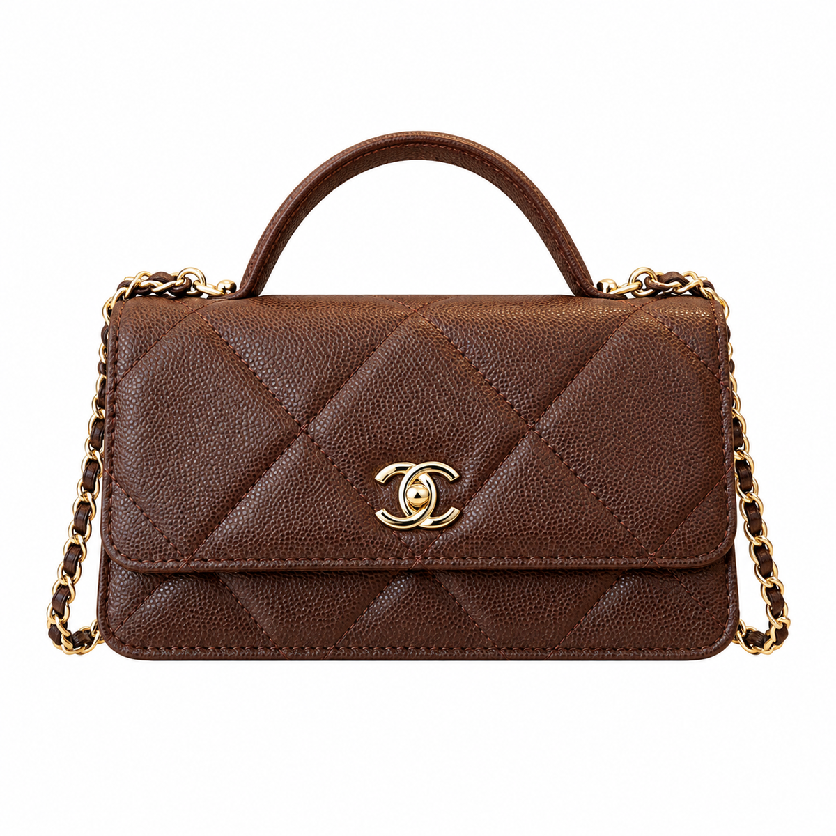 Chanel Trendy CC Quilted Caviar Top Handle WOC Dark Brown 19cm