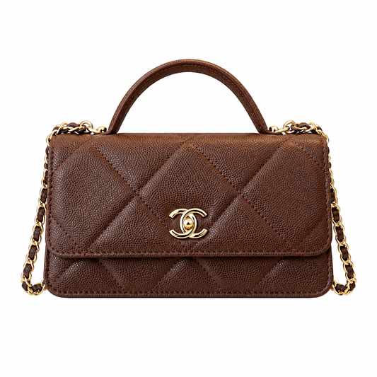 Chanel Trendy CC Quilted Caviar Top Handle WOC Dark Brown 19cm