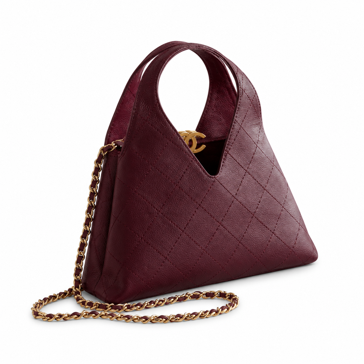 Chanel Large Hobo Bag Deep Burgundy Diamond-Quilted Lambskin | Gold CC Clasp — 32cm