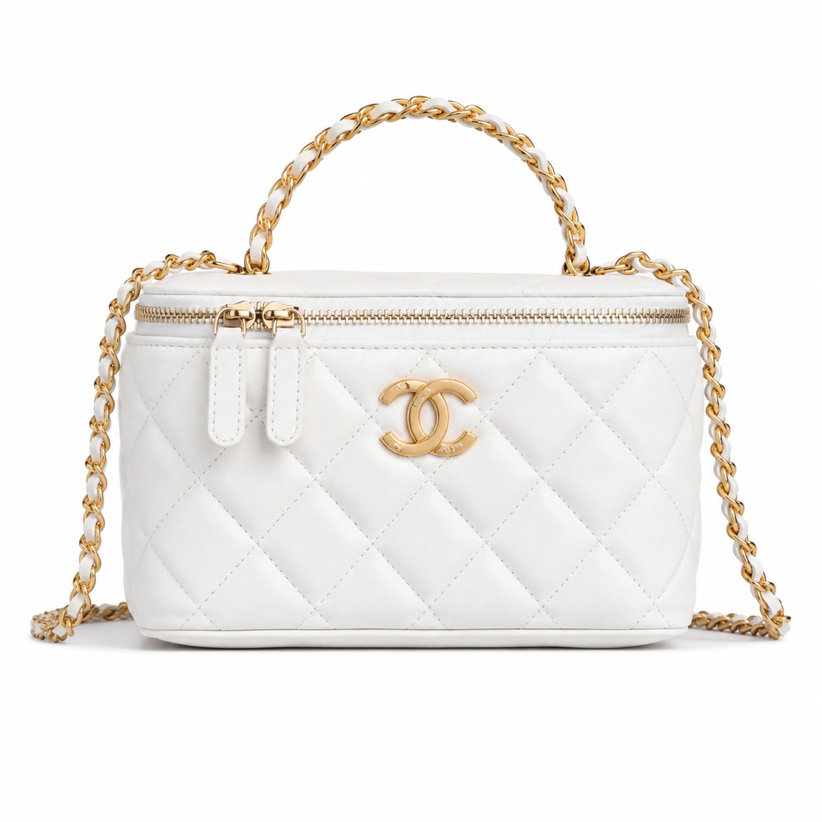 Chanel White Quilted Lambskin Vanity Box Bag | Gold CC Chain Handle