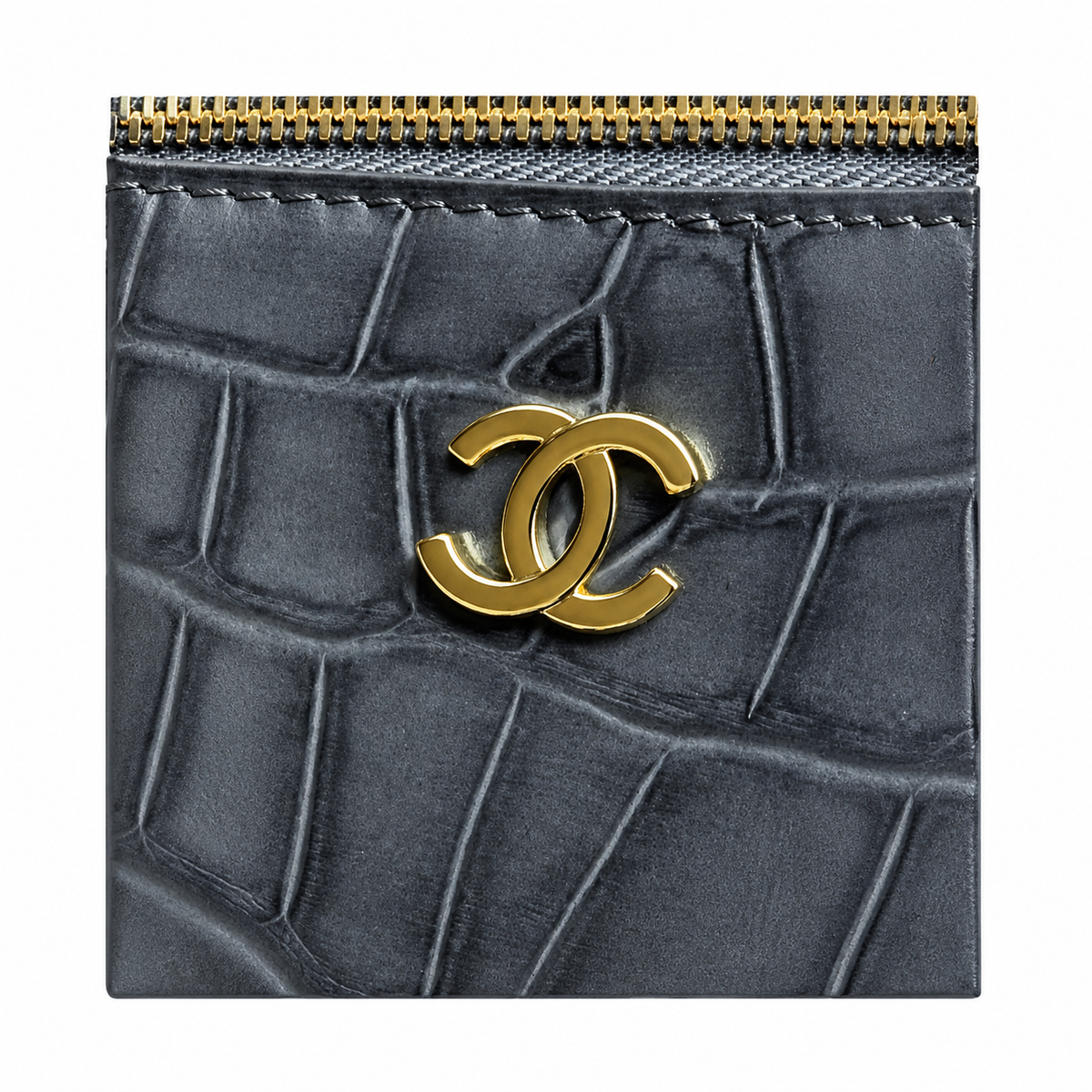 Chanel Slate Blue-Grey Croc Zip-Top Boxy Tote | Gold CC & Burgundy Interior — 29cm