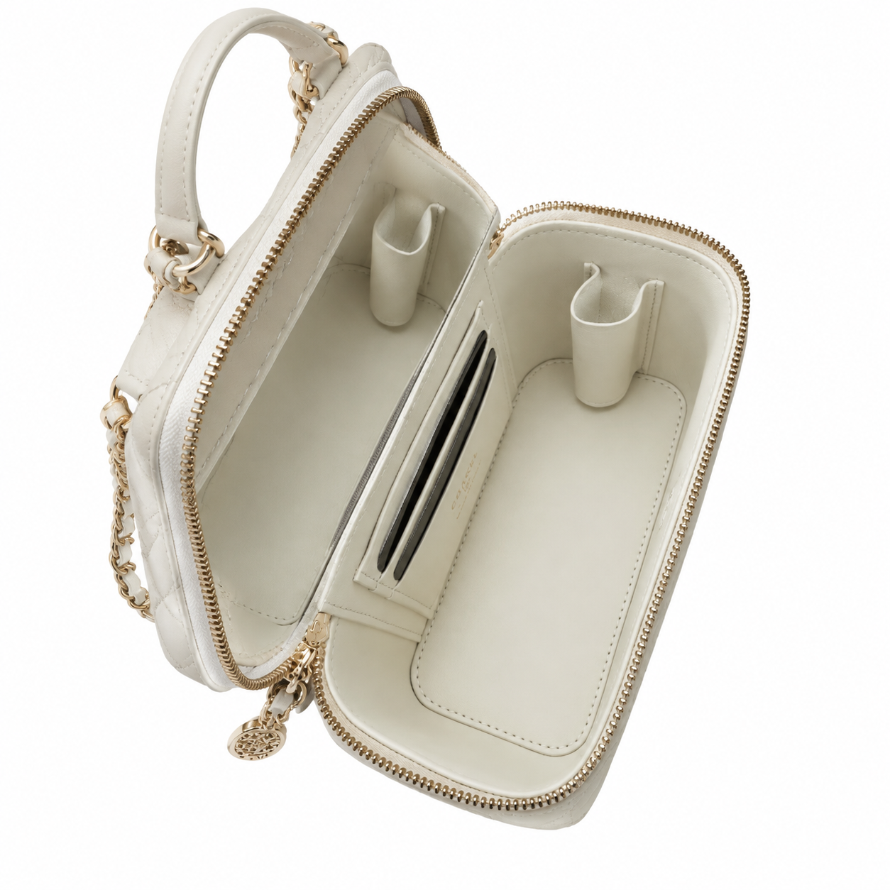 Chanel White Diagonal Quilted Caviar Vanity Box Bag | Silver CC Chain