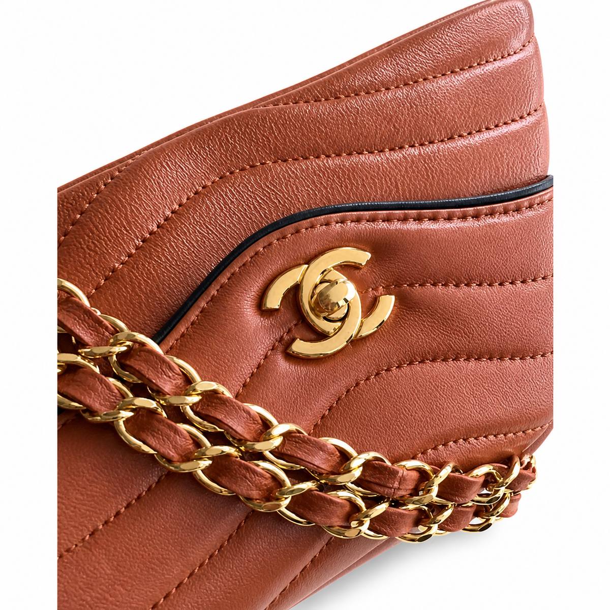 Chanel Wave-Quilted Mini Flap Cognac Lambskin | Gold Push-Lock & Burgundy Interior — 27cm