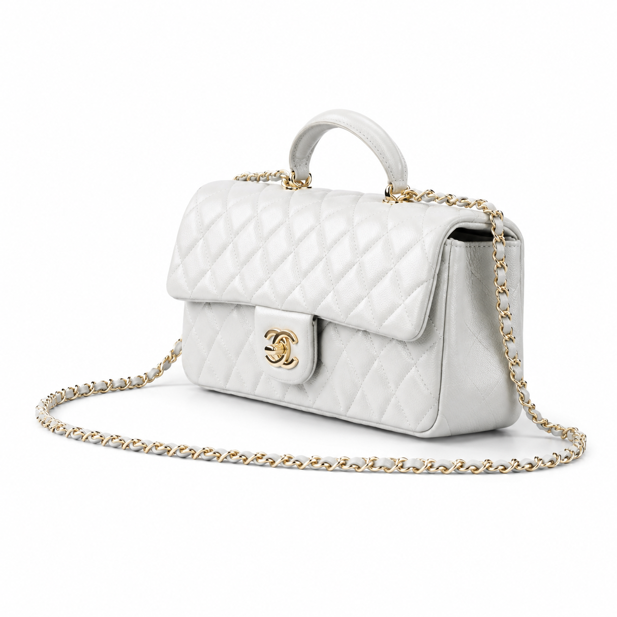 Chanel White Large Diamond-Quilted Lambskin Flap Bag | Crystal CC Turn-Lock & Tonal White Chain