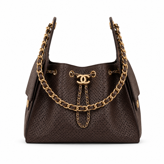 Chanel Classic Quilted Handbag | CC Turn-Lock Rigid Top Handle Chain Strap — 26x30cm