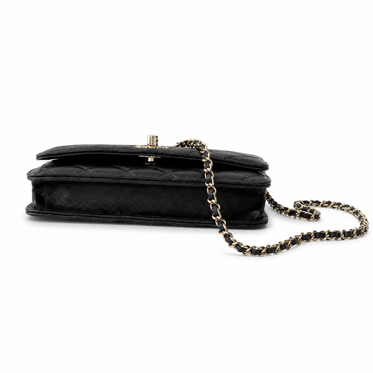Chanel Black Quilted Lambskin Flap Bag with Crystal Frame Bar & Silver Chain