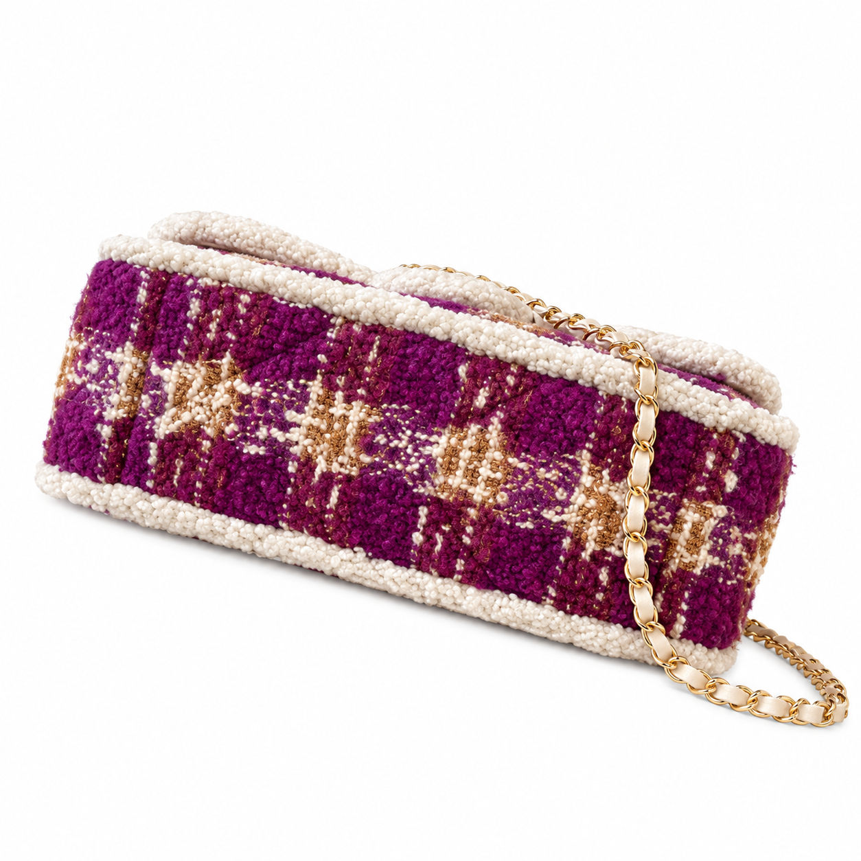 Chanel Tweed Scallop Flap Bag Fuchsia Gold 21×33×10cm