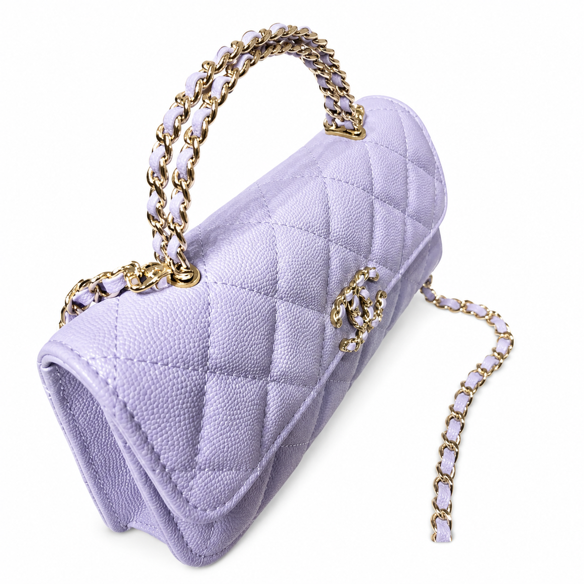 Chanel Lavender Caviar Quilted Mini Top Handle Flap Bag | Crystal CC Closure, Silver Chain & Tonal Lavender Interlace