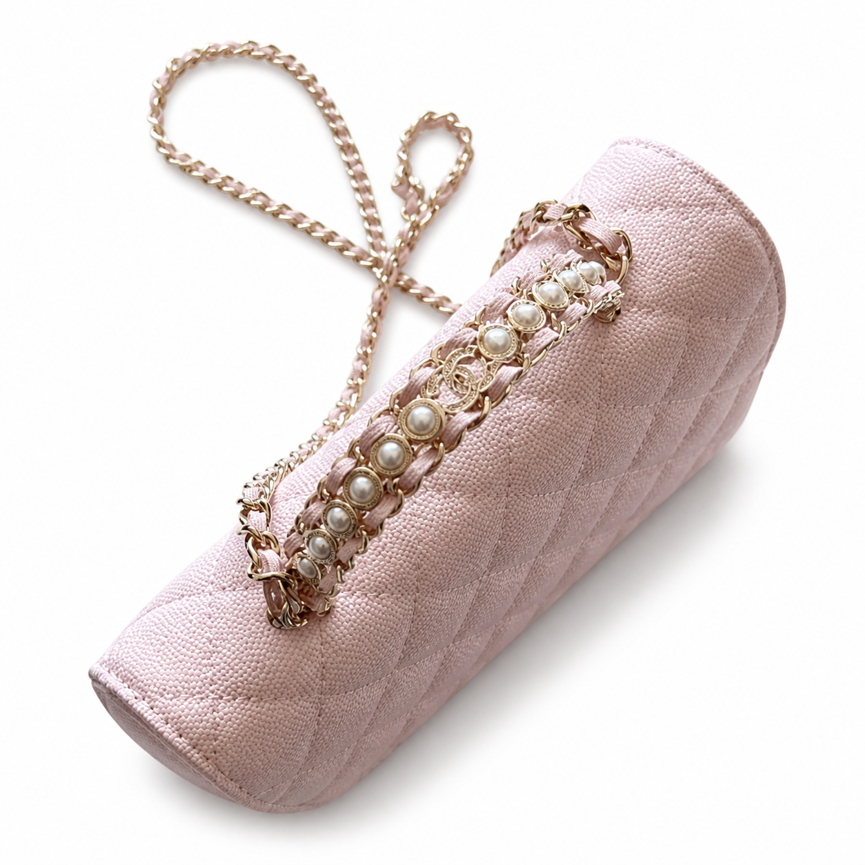 Chanel Mini Top-Handle Flap Pearl Blush Pink Caviar | Gold CC Turn-Lock & Silver Chain — 19cm
