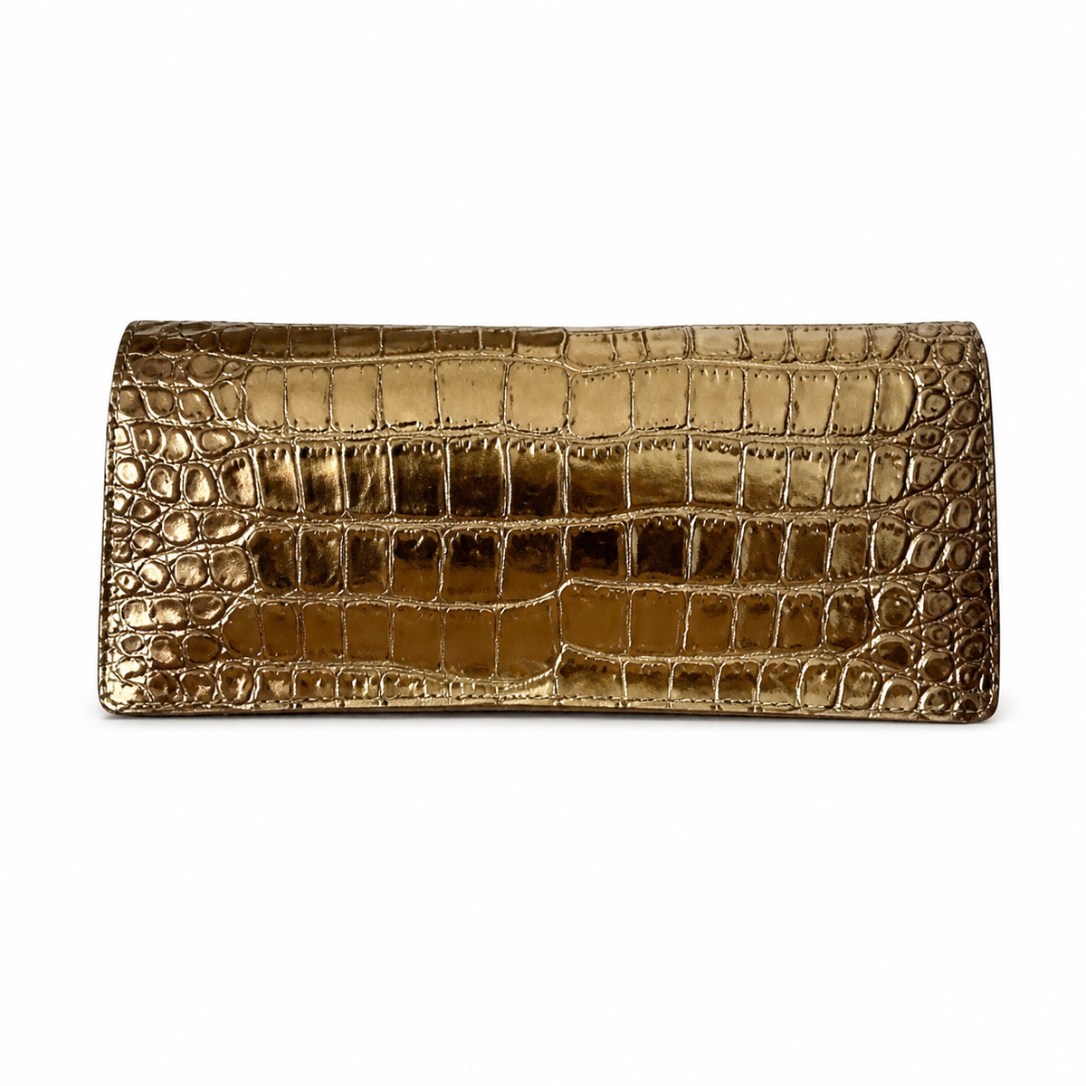 Chanel Gold Croc-Embossed Evening Clutch | Jeweled Scarab — Blue Lapis & Red Enamel Gold Star — 30cm
