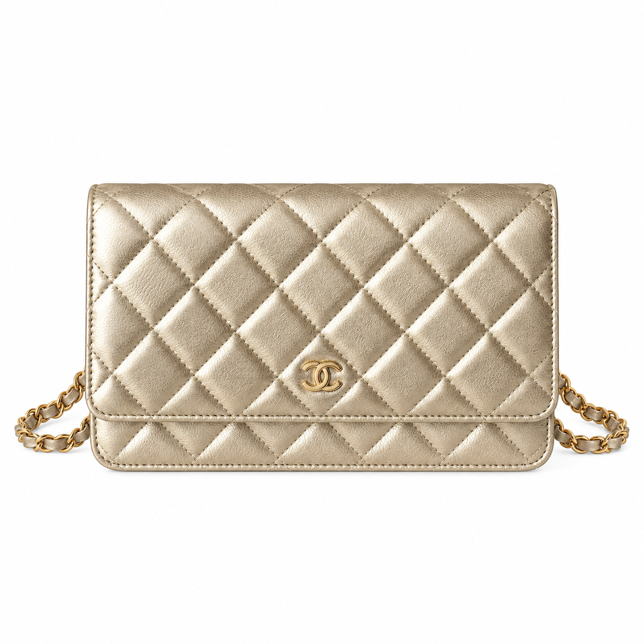 Chanel Wallet on Chain Quilted Metallic Caviar Champagne Gold 19cm