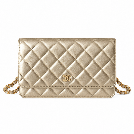 Chanel Wallet on Chain Quilted Metallic Caviar Champagne Gold 19cm