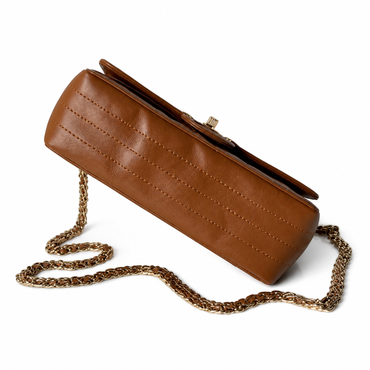 Chanel Classic Quilted Flap Bag | CC Turn-Lock Gold Hardware Leather Chain — 24x16cm