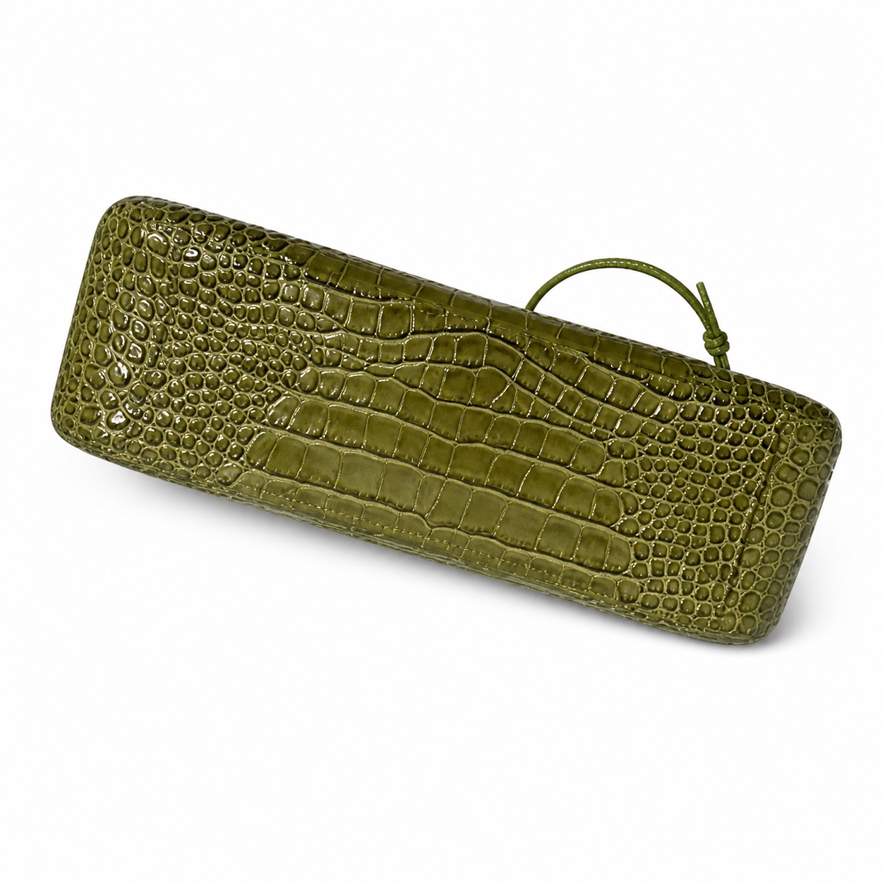Chanel Classic Double Flap Bag Olive Green Crocodile-Embossed Leather | Gold CC — 32cm