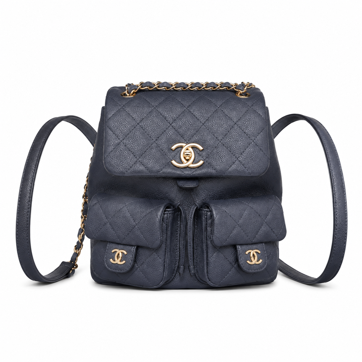 Chanel Duma Caviar Backpack | CC Turn-Lock Gold Chain Black — 20.5x20cm