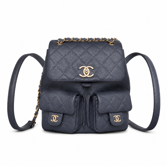 Chanel Duma Caviar Backpack | CC Turn-Lock Gold Chain Black — 20.5x20cm