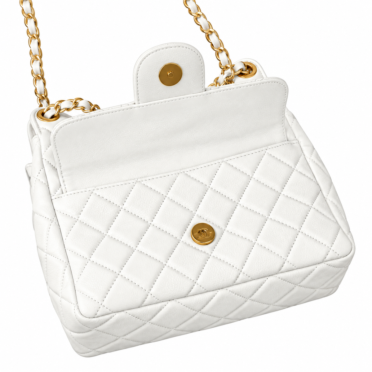 Chanel No.5 Charm Hobo Quilted Lambskin White Gold 22cm