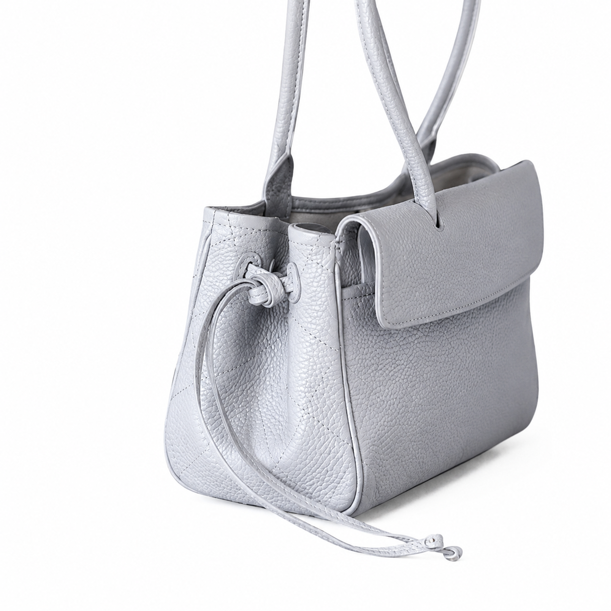 Chanel Lavender Grey Quilted Caviar Flap Tote | Dual Handles & Side Drawstring Detail