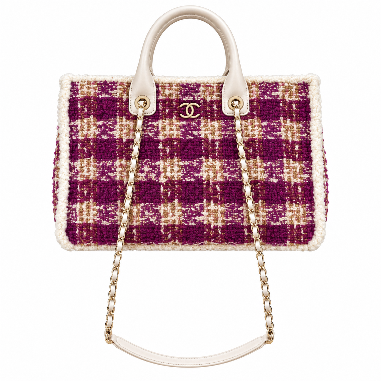 Chanel Tweed Bead Embellished Flap Tote Fuchsia 27.5×39.5×16cm