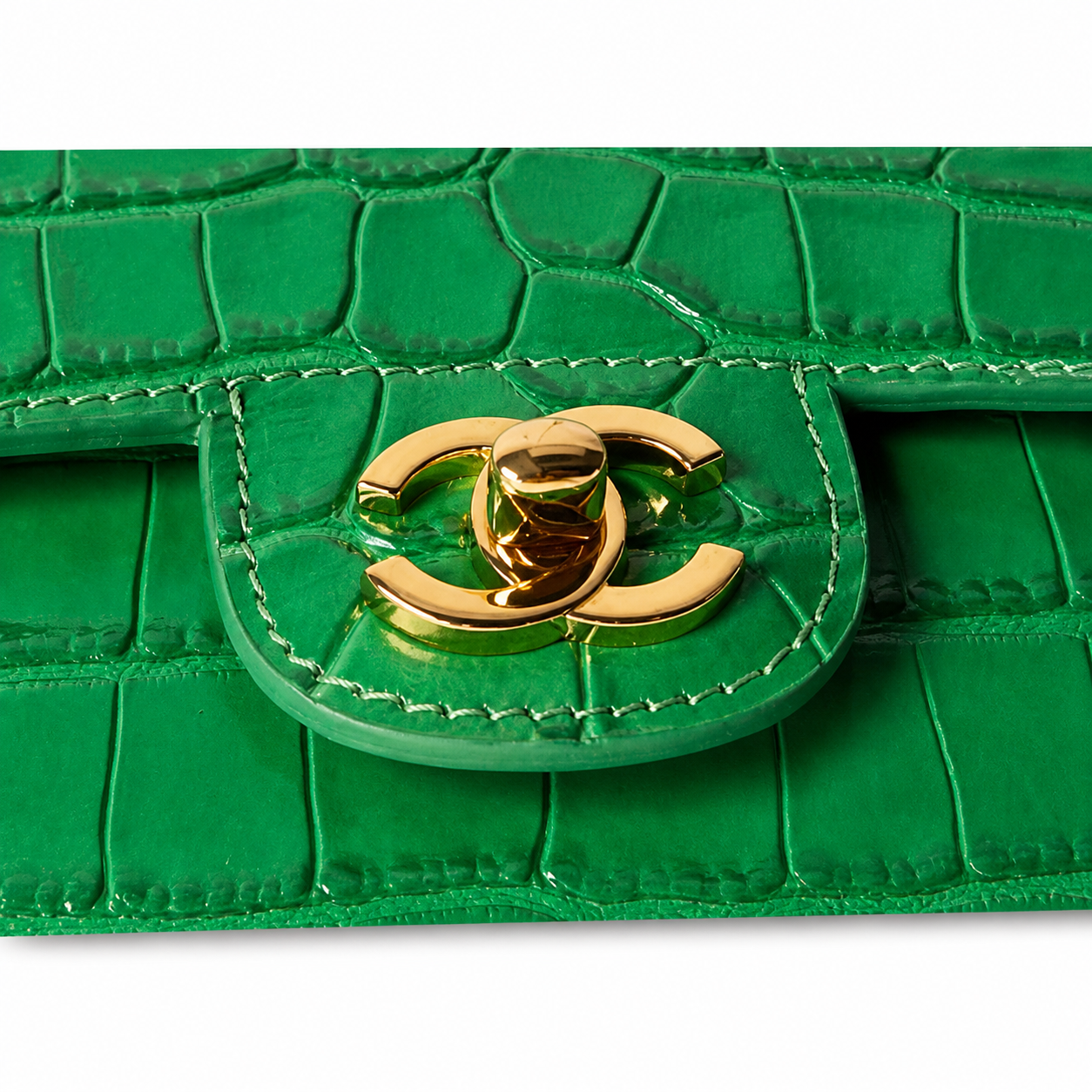Chanel Emerald Green Croc Mini Flap Top Handle Bag | Antique Gold CC — 19.6cm