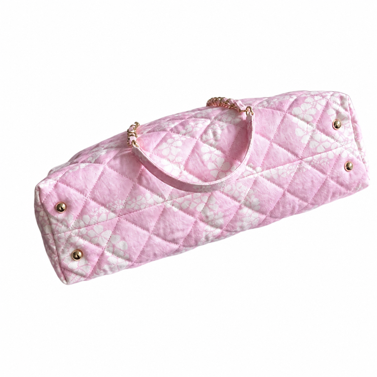 Chanel Pink Floral Jacquard Quilted Shopping Tote | Rose Gold CC Turn-Lock, Dual Tube Handles & Rose Gold Chain