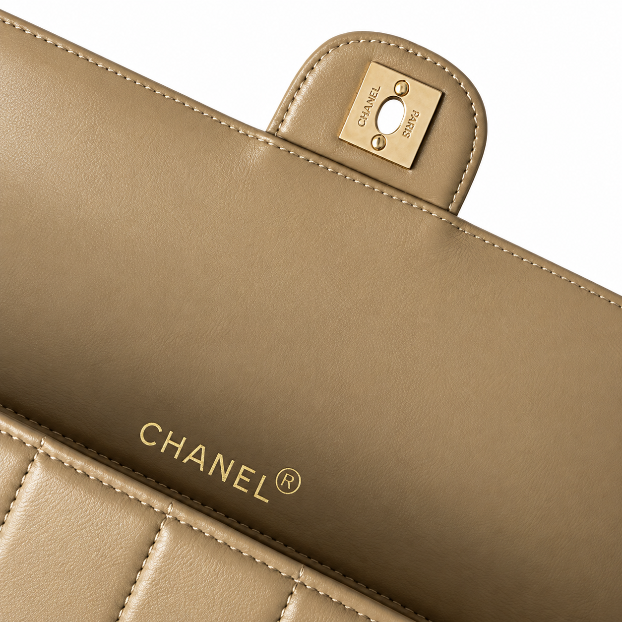 Chanel Square Quilted Lambskin East West Flap Bag Beige 26cm