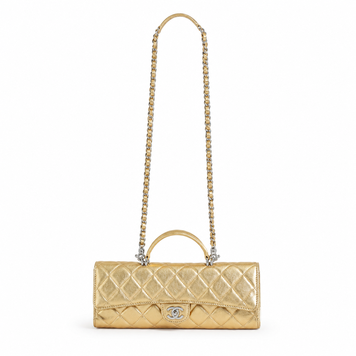 Chanel CC Quilted Cylindrical Flap Bag | Gold Metallic & Silver — 25cm