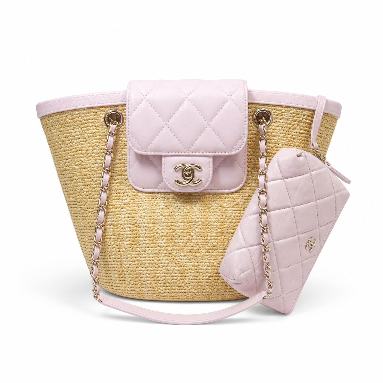 Chanel Large Shopping Tote Blush Pink Smooth Lambskin | Gold CC Disc Buttons & Chain Strap — 41cm