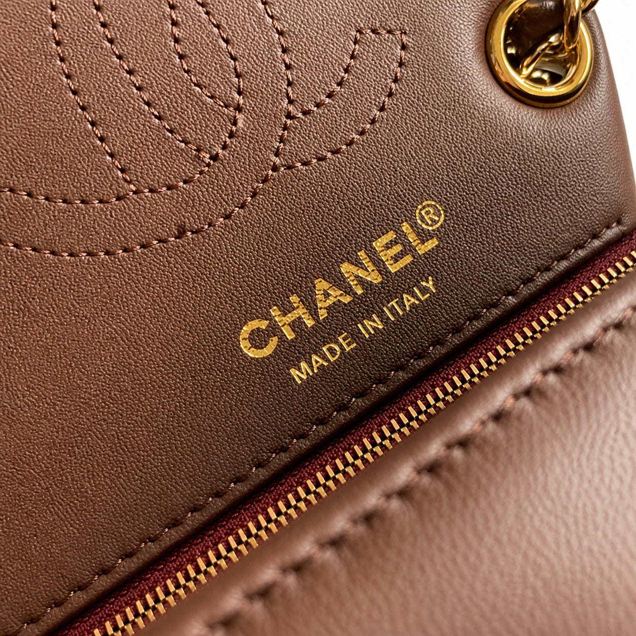 Chanel Wave-Quilted Mini Flap Dark Chocolate Lambskin | Gold CC & Black Flap Piping — 27cm
