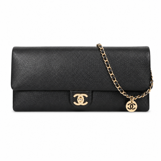 Chanel Bicolor Pouch Clutch Burgundy & Black Caviar | Diagonal Zip Pocket — 33cm