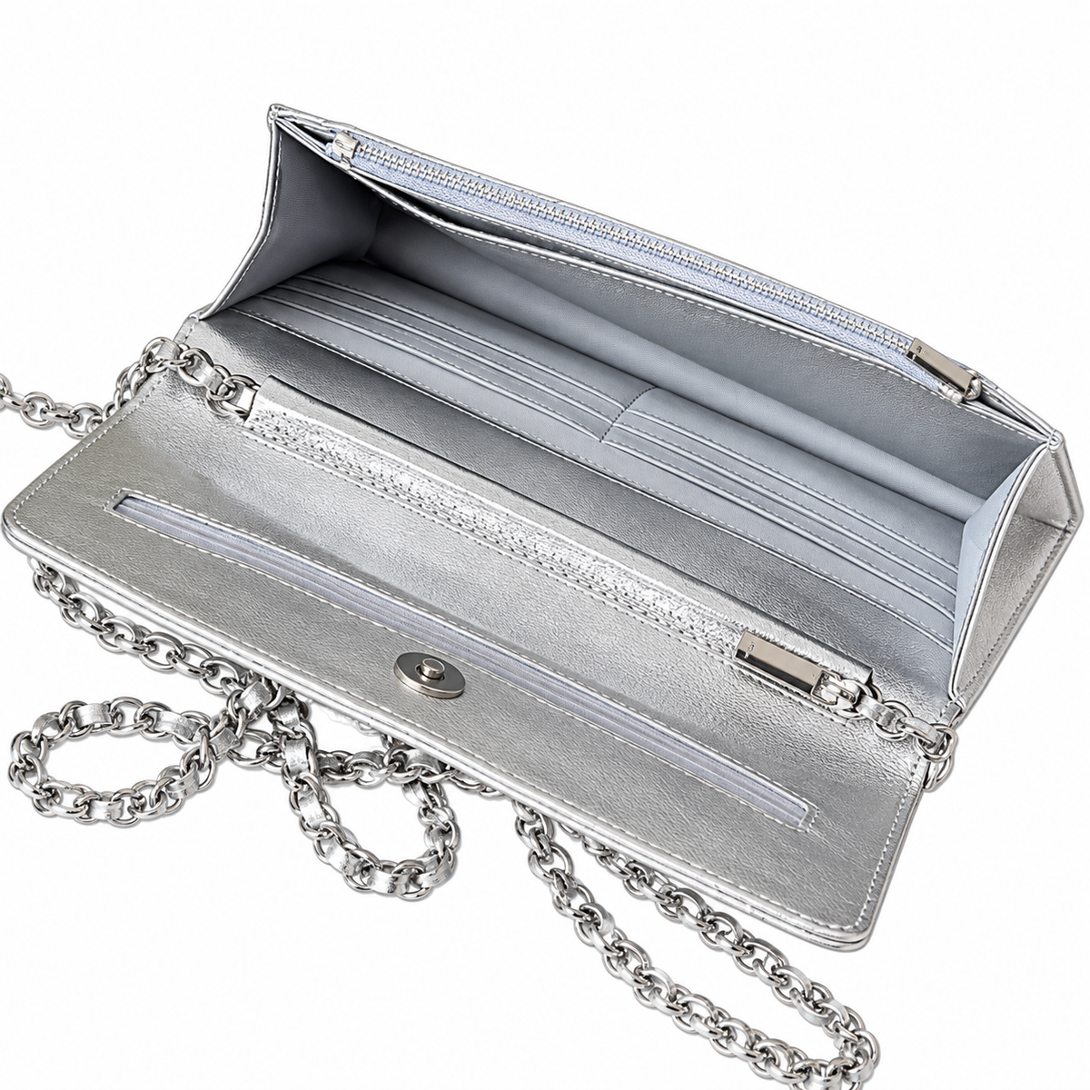 Chanel Wallet on Chain Quilted Metallic Lambskin Silver 19cm