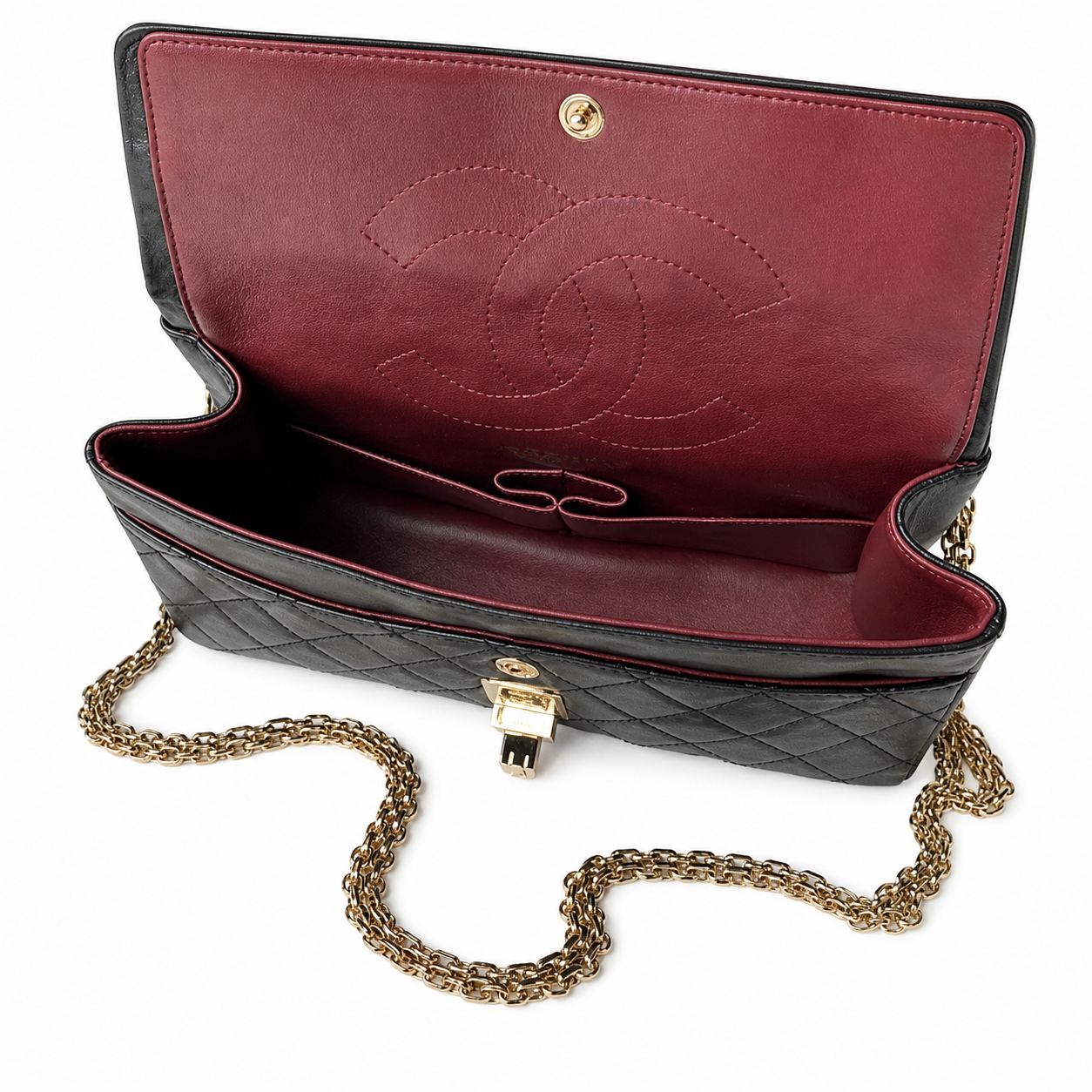 Chanel Classic Quilted Flap Bag | CC Turn-Lock Gold Hardware Leather Chain — 24x16cm
