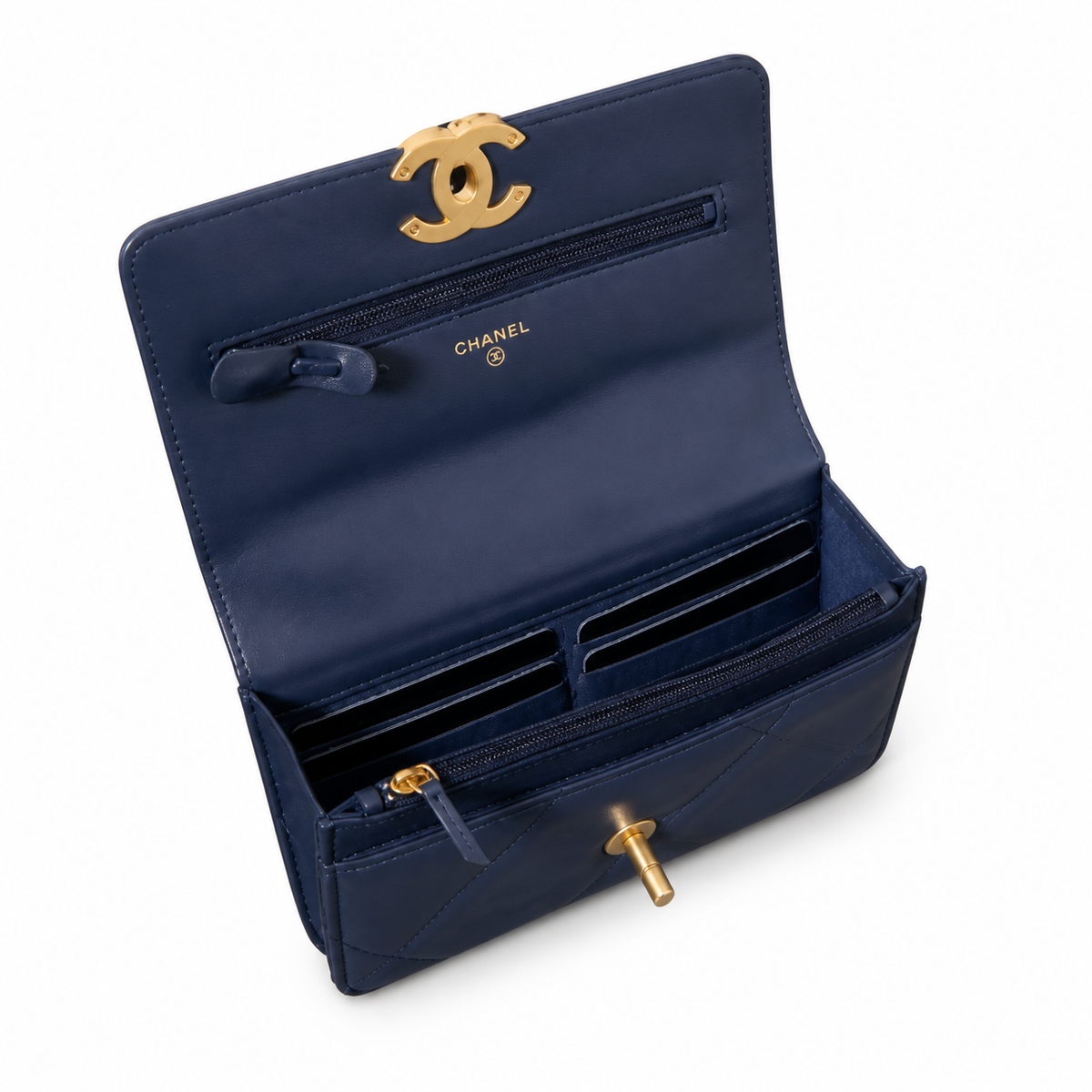 Chanel Classic Quilted Slim Flap Bag | CC Turn-Lock Leather Chain Strap — 12x19.5cm