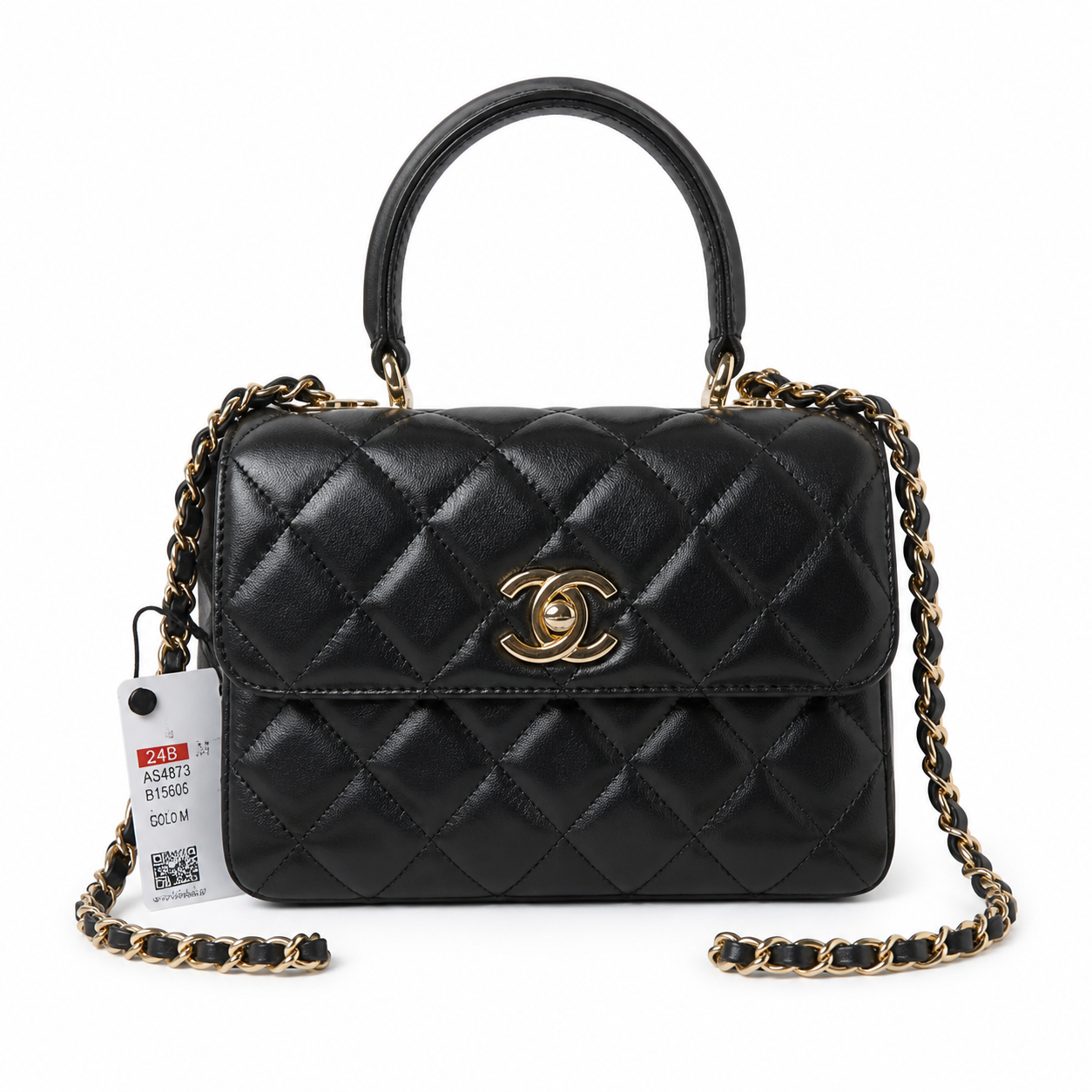 Chanel Trendy CC Small Top-Handle Flap Black Lambskin | Gold CC Turn-Lock — 20cm 24B