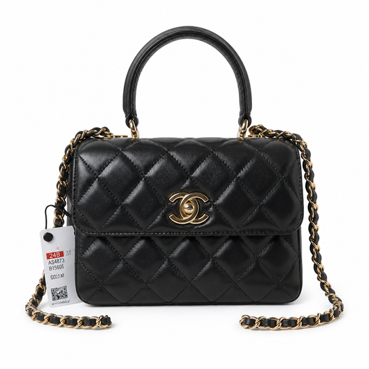 Chanel Trendy CC Small Top-Handle Flap Black Lambskin | Gold CC Turn-Lock — 20cm 24B