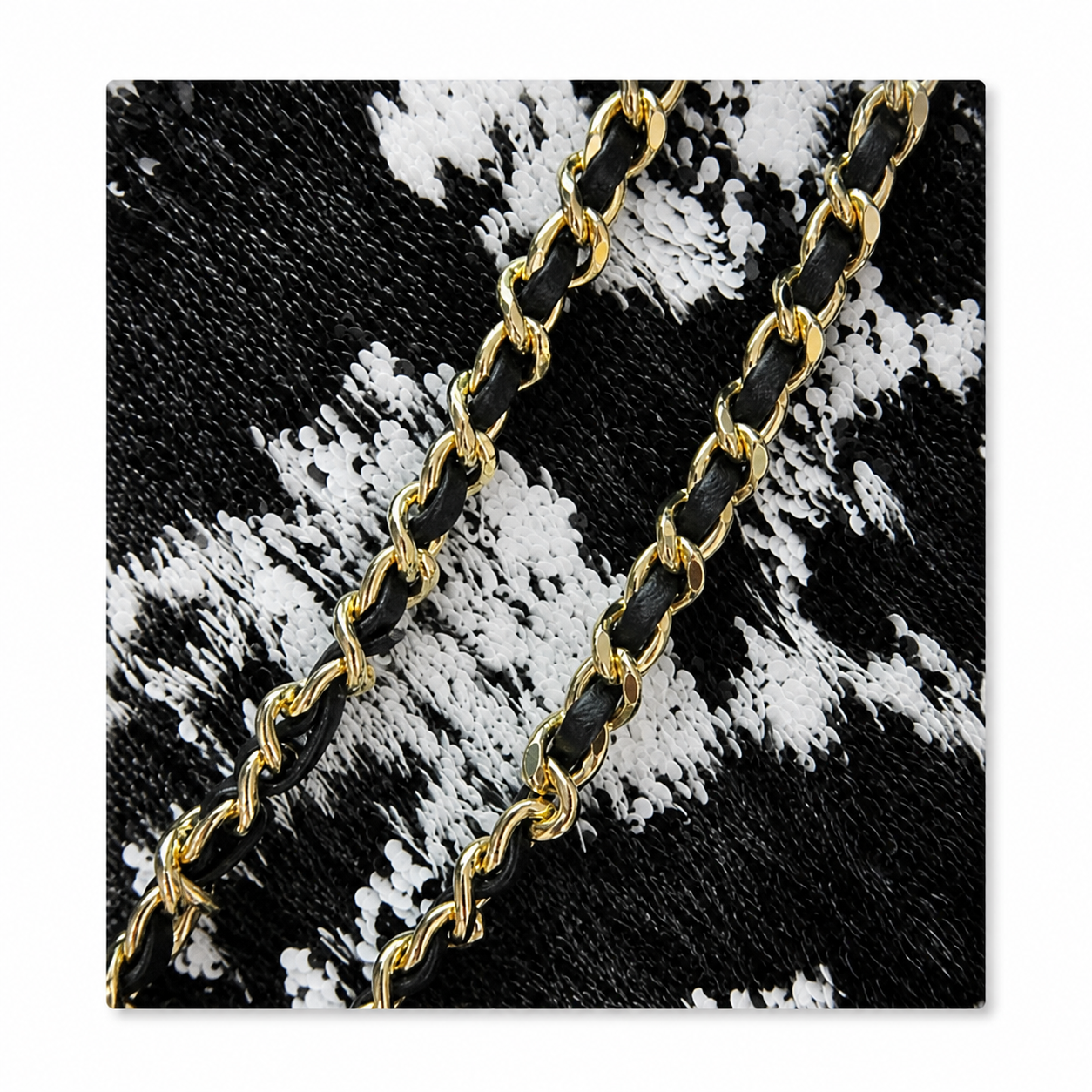 Chanel Black & Silver Sequin Mini Flap Bag | Camellia & Teal Gemstone CC — 21cm