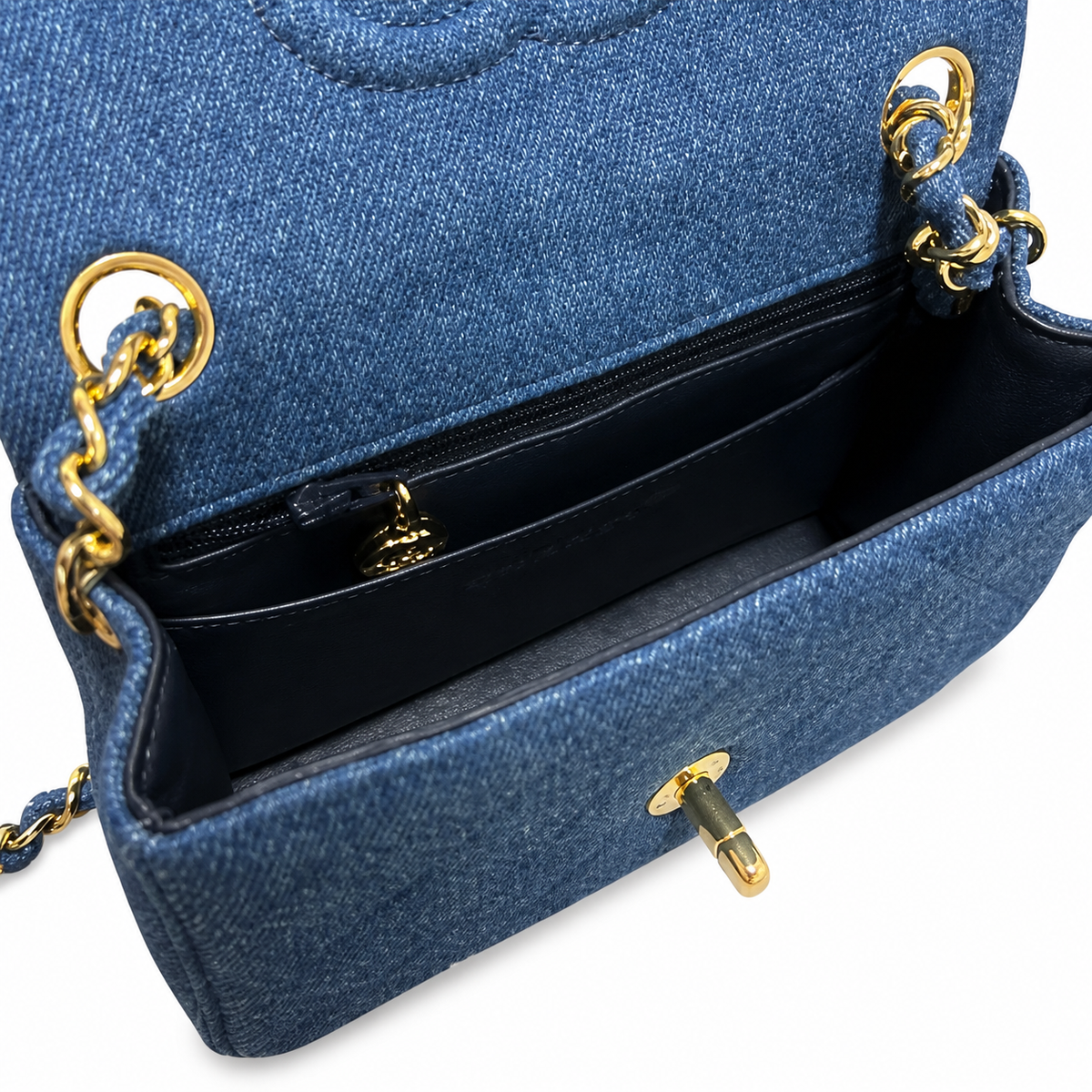 Chanel Mini Classic Flap Indigo Blue Quilted Denim | Gold CC Turn-Lock — 17.5cm