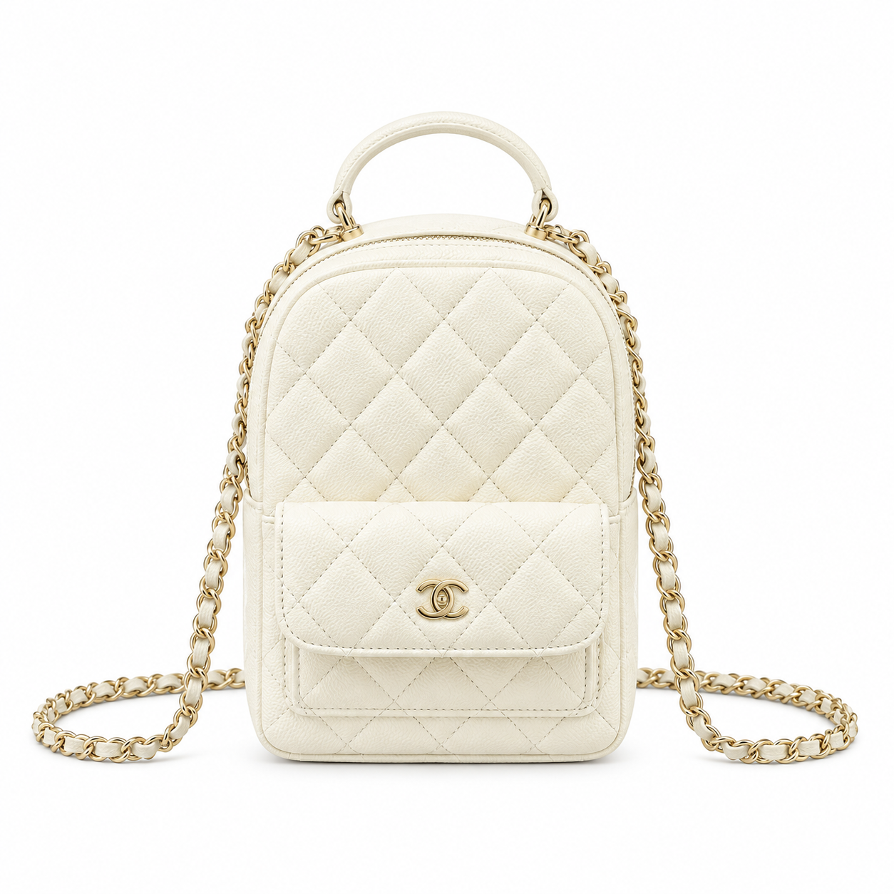 Chanel Quilted Lambskin Mini Chain Backpack Ivory 18×13×9cm