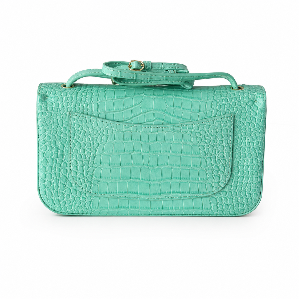 Chanel Classic Double Flap Bag Mint Turquoise Crocodile-Embossed Leather | Gold CC — 32cm