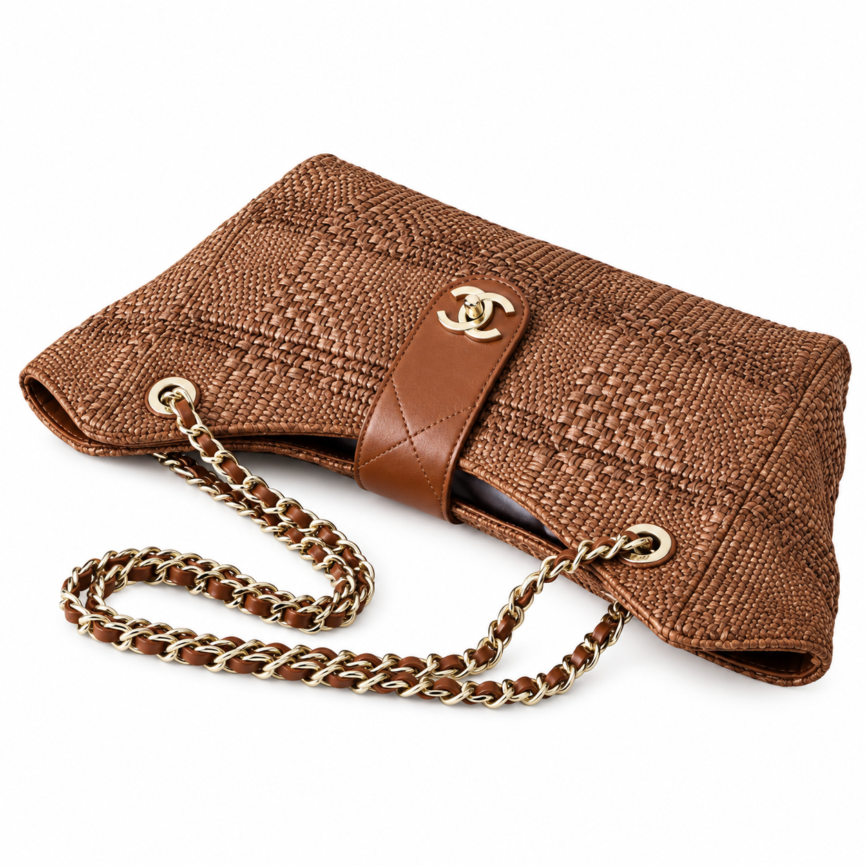 Chanel Raffia Woven CC Tote Bag Caramel 26×40×12cm
